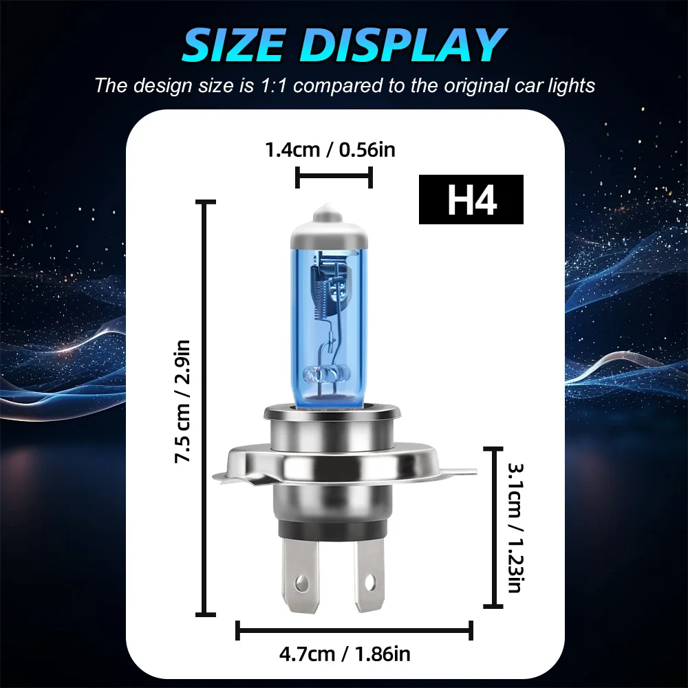 2 pçs h7 h4 h1 h11 hb3 9005 hb4 9006 farol de halogênio luz do carro feixe alto/baixo 6000k 12v 55w azul fresco lâmpada hiper branca