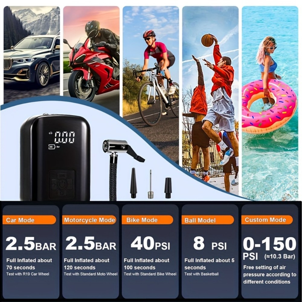 LEIBOO Wireless Car Air Compressor Air Pump Electric Tire Inflator Pump for Motorcycle Bicycle AUTO Tyre with Digital Display