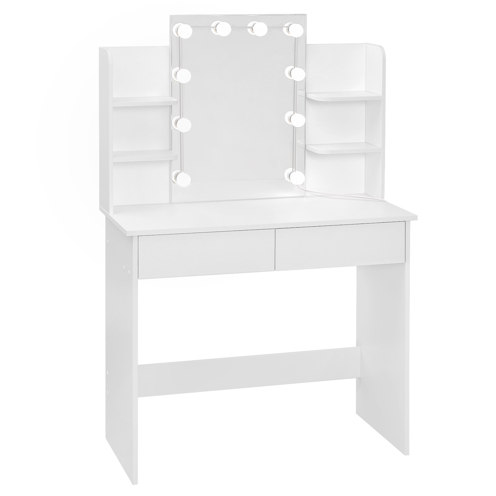 Comò Toeletta con Specchio LED 2 Cassetti 4 Ripiani portaoggetti 90x40x125 cm Tavolo da trucco per ragazze e donne Tavolo da trucco per camera da letto