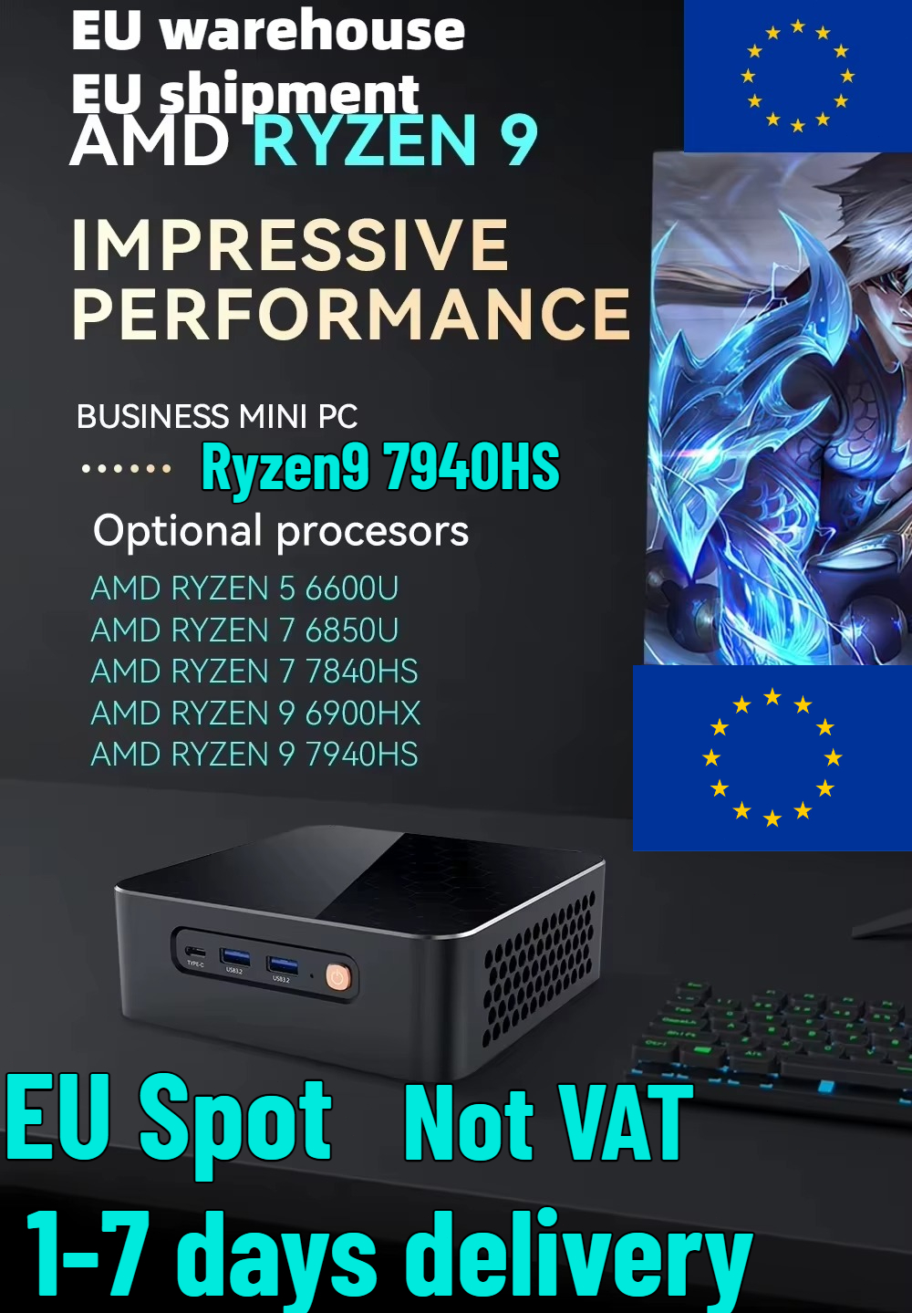 AMD Ryzen 9 7940HS Mini PC 2 ranuras DDR5 2x M.2 SSD PICE4.0 Windows11 WiFi6 BT5.0 tipo-c USB4.0 8K Diy ordenador para juegos Navidad