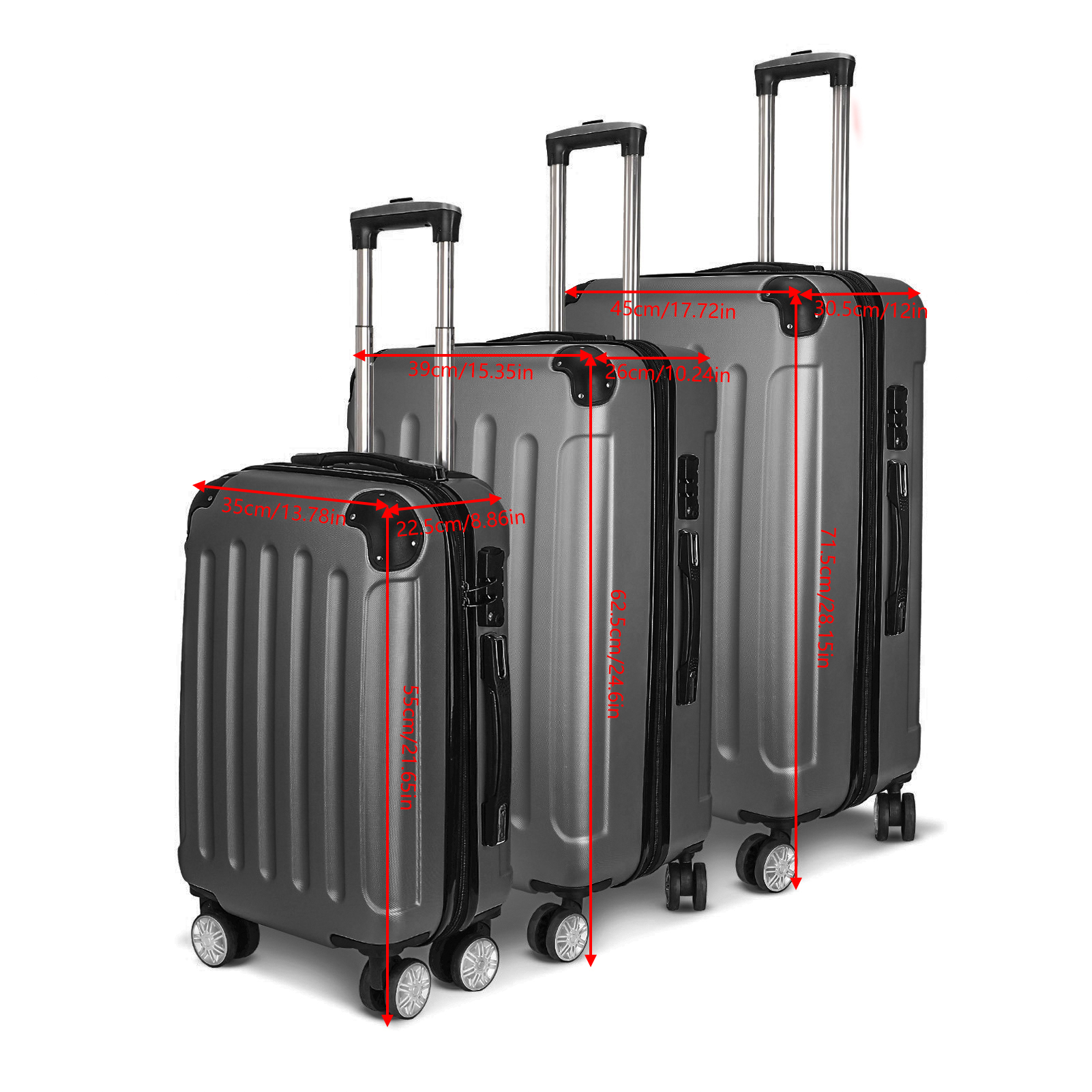 Conjunto de bagagem de 3 peças Anajqaqia, bagagem de mão, com alça retrátil, com trava combinada e protetores de canto, ABS