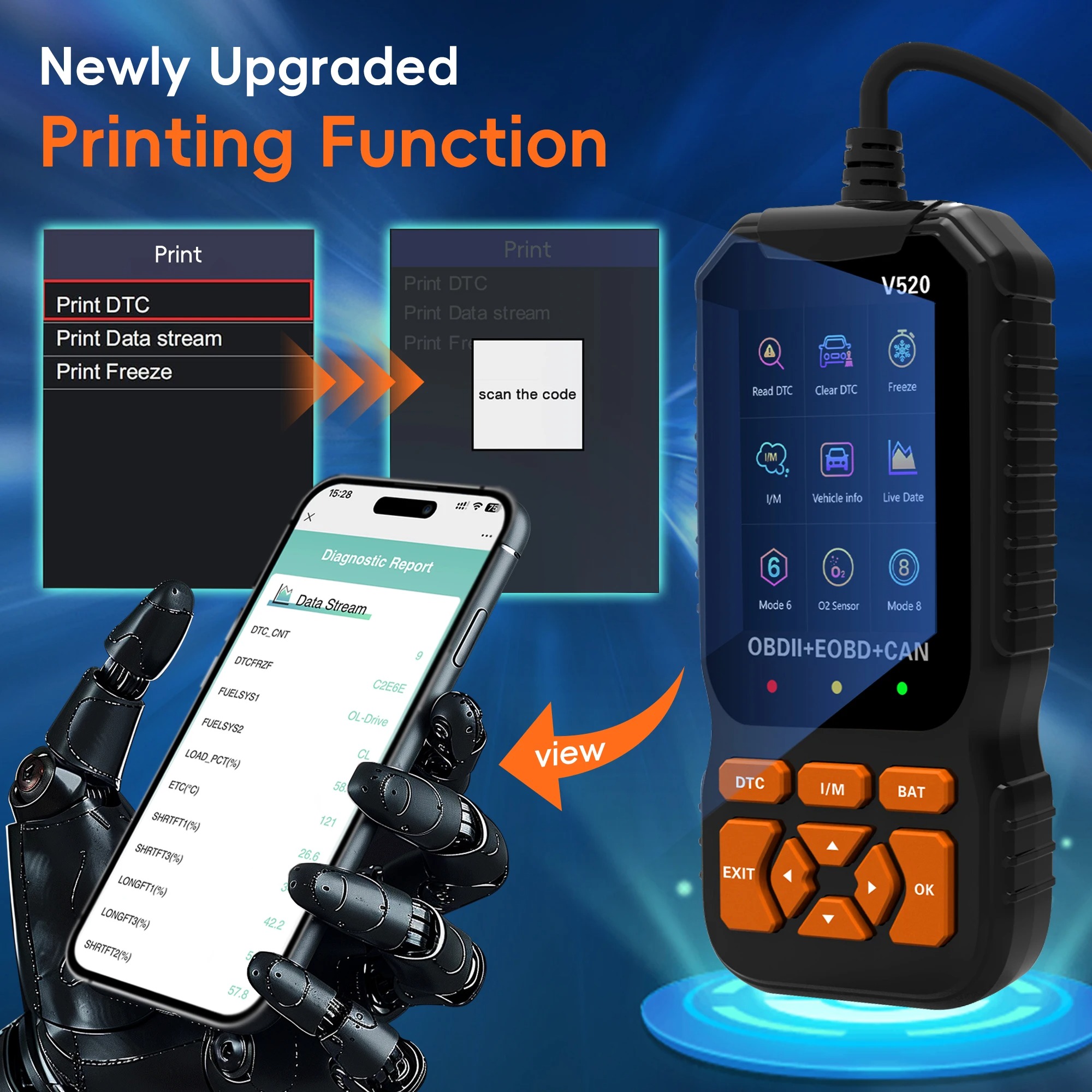 Ferramenta de digitalização de diagnóstico de scanner de carro obd2, leitor de código de falhas de veículo mecânico profissional, controle de código de falhas de leitura automática mo