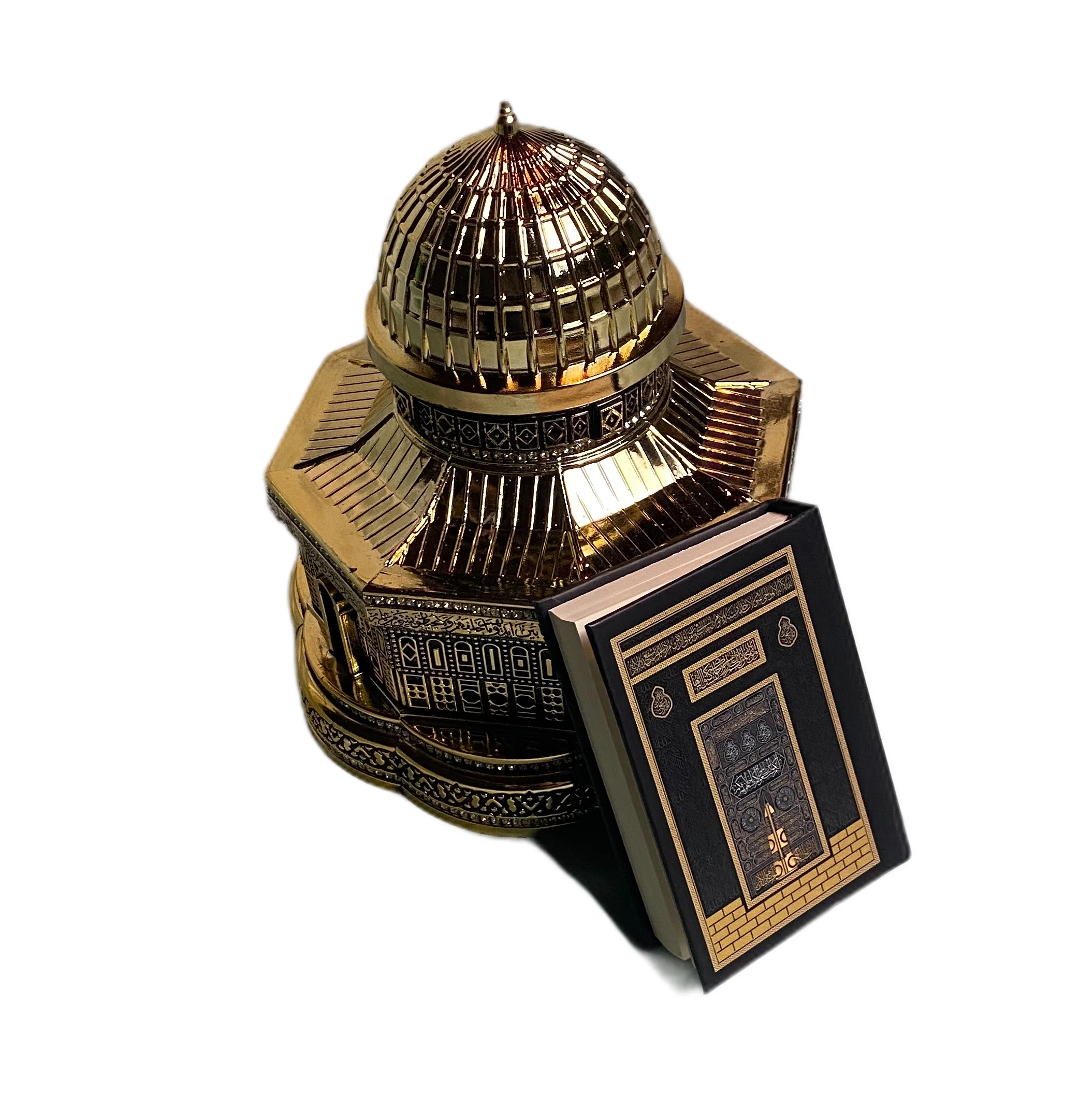 Juego de regalo de lujo del Corán, baratija dorada, juego de regalo del Corán de diseño Kaba, juego de regalo islámico de baratija, artículos musulmanes, productos musulmanes, Moshaf