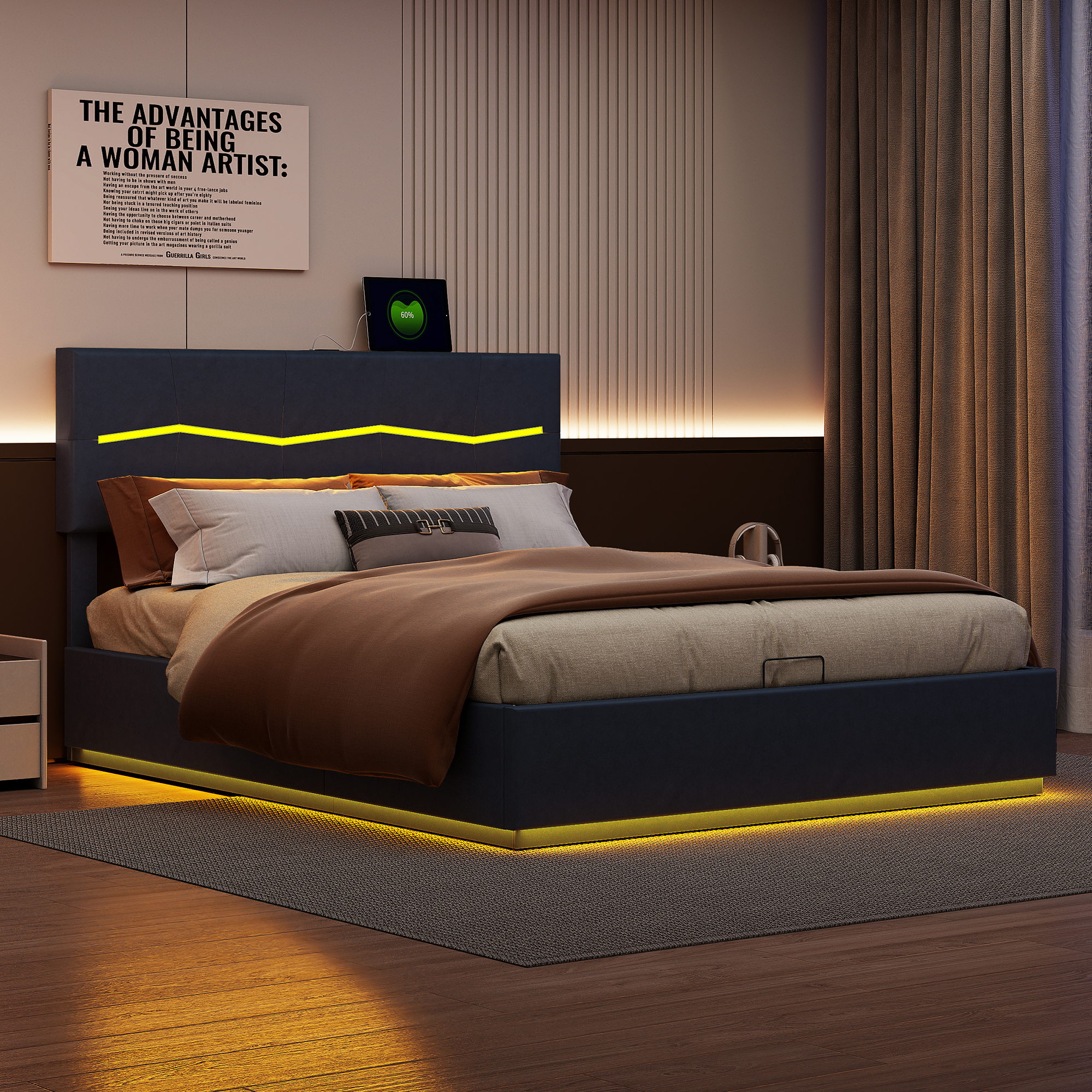 Doppelbett gepolstertes Hebebett mit LED-und USB-Anschlüssen Leder material - 140x200 cm-schwarz-ohne Matratze