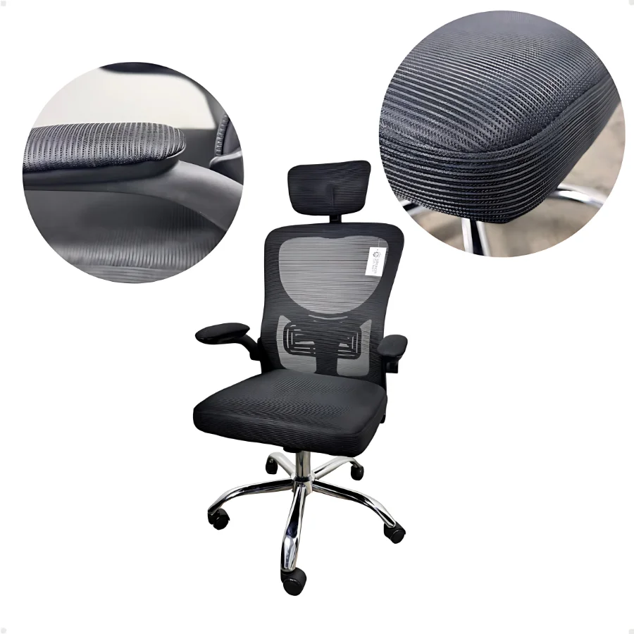 Cadeira Executiva Ergonômica Momo Design Mesh Preta com Apoio de Cabeça