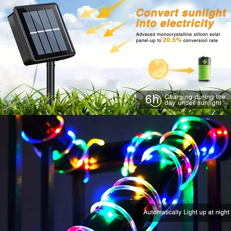1PC 7M/12M/22M หลอด LED พลังงานแสงอาทิตย์ String Light กันน้ํากลางแจ้ง IP65 สําหรับตกแต่งสวนงานแต่งงาน
