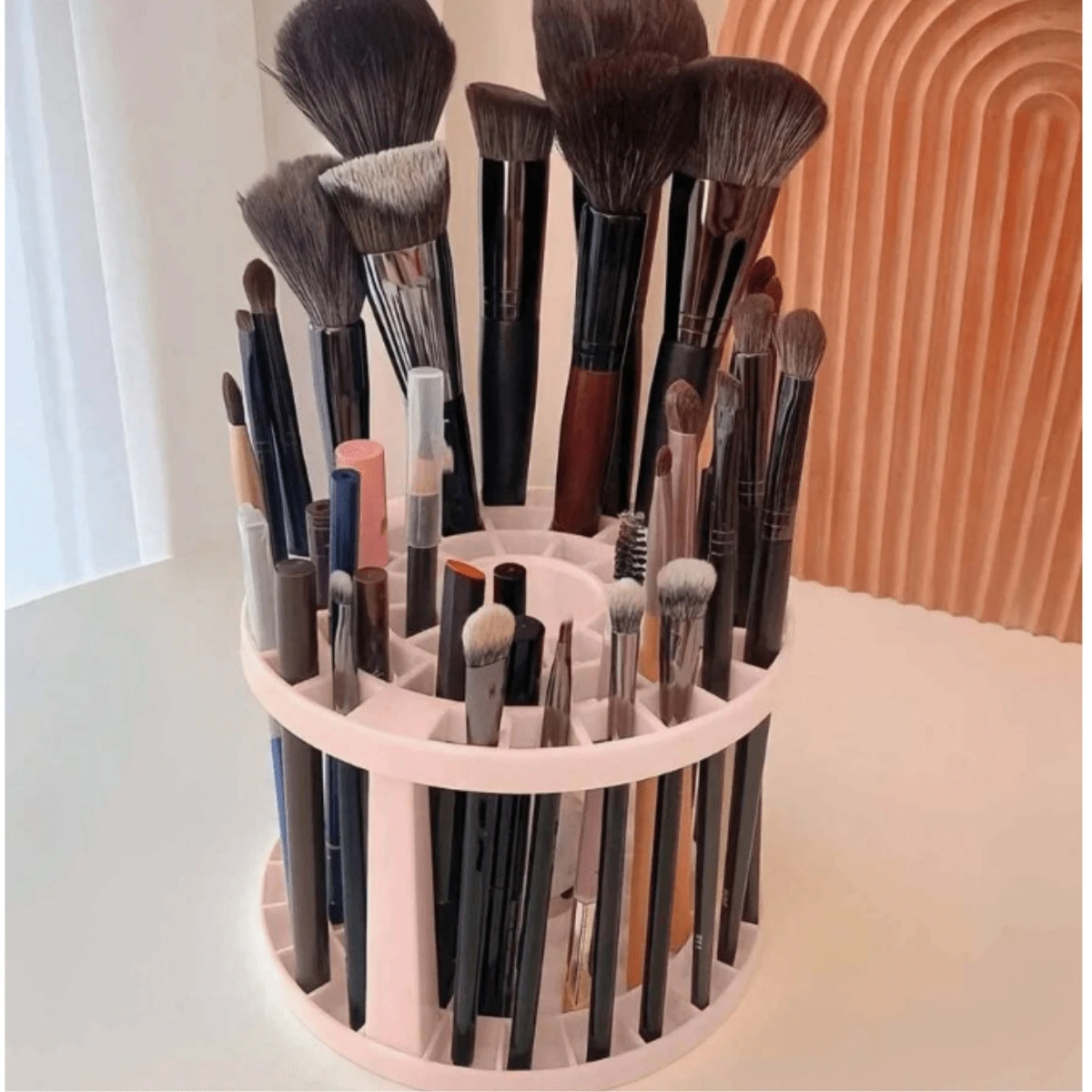 1 Pieza Organizador De Lápices Y Brochas De Maquillaje Giratorio Creativo Multifuncional, De Color Rosa Loto    A0782