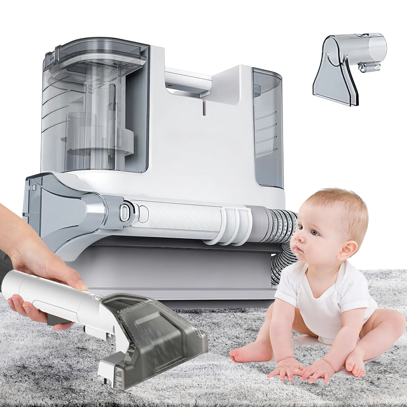 9 kPA Tragbare Teppichreiniger-Maschine, 400 W, Polsterreiniger, Baby-Haustier, spezieller Fleckenreiniger, leistungsstark für Sofa, Autositz