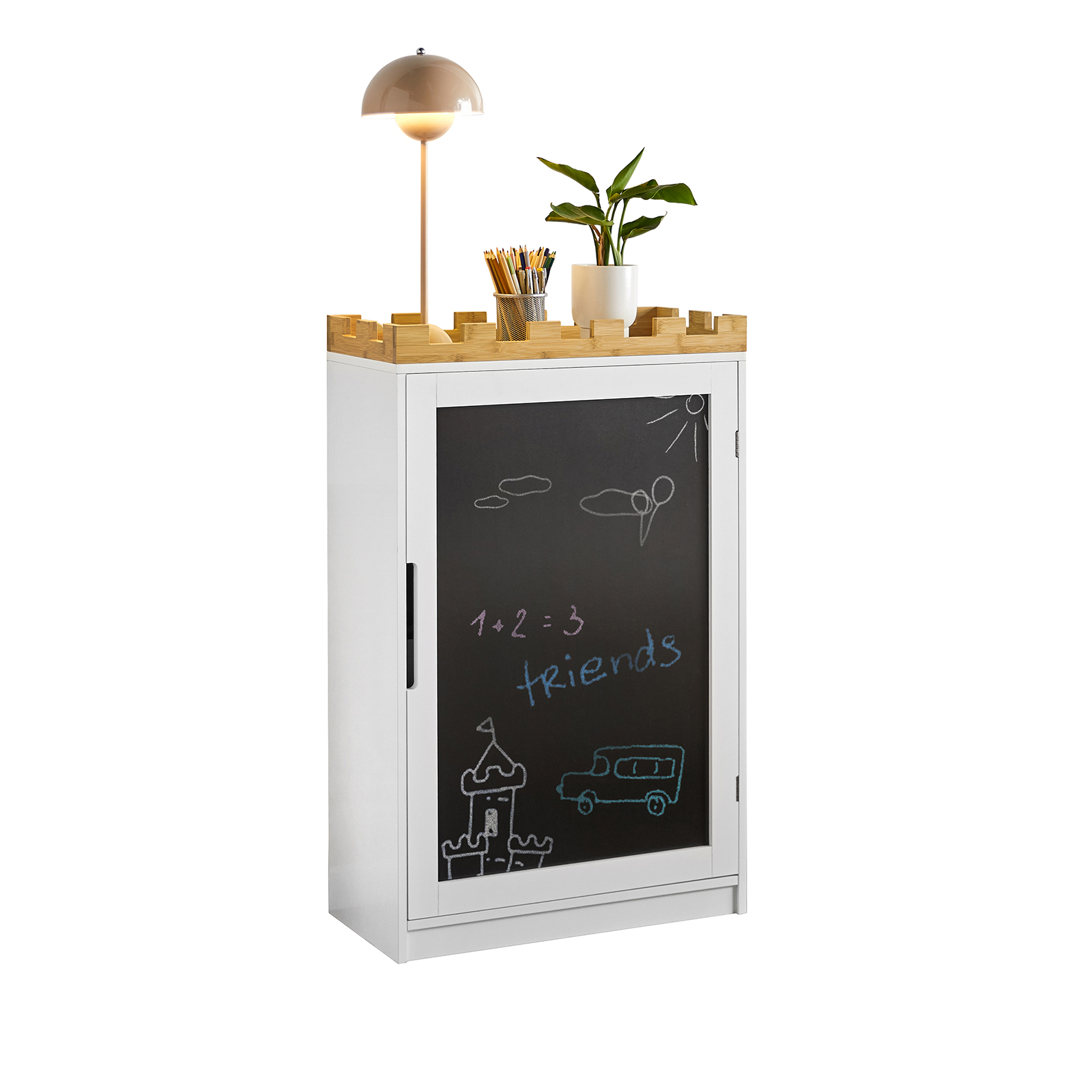 SoBuy KMB43-W kindercommode kinderplank met schoolbord kinderboekenplank speelgoed plank opbergkast s kledingkast voor kinderen
