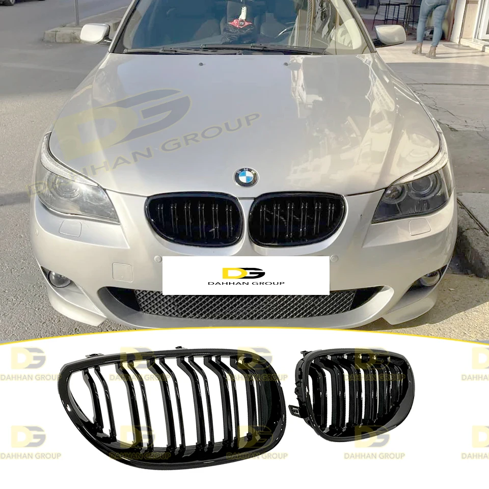 B.M.W 5 Series E60 estilo M5 parrilla frontal grado doble líneas dobles sin logotipo Piano negro brillante plástico ABS de alta calidad