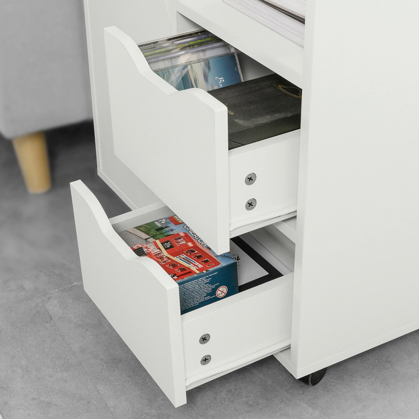 SoBuy FBT105-W printertafel met 2 lades en 1 deurmap kledingkast rolcontainer kantoorwagen zijwagen kantoorcontainer Wit
