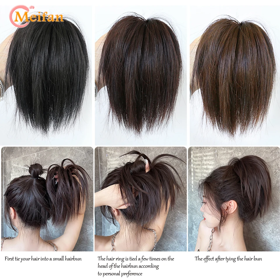 MEIFAN Tổng Hợp Thẳng Chignon Rối Lông Tơ Búi Tóc Thun Tóc Miếng Scrunchy Bọc Updo Giả Đuôi Ngựa Nối Dài
