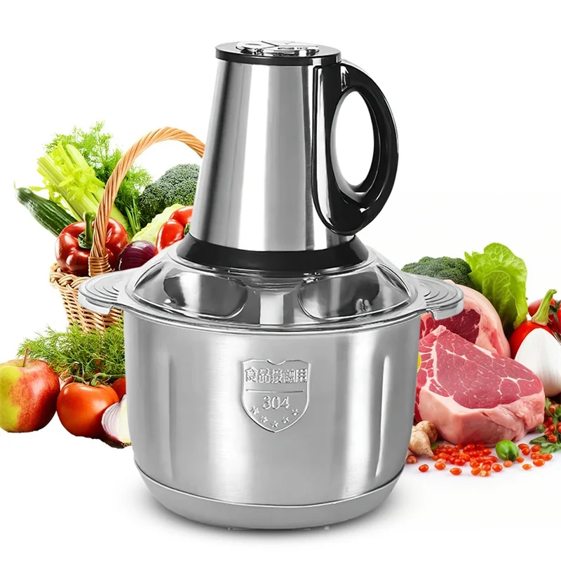 Picadora de carne eléctrica de acero inoxidable, procesador de alimentos, fabricante de barro, ajo, capacidad amplia, gatitos, 5l