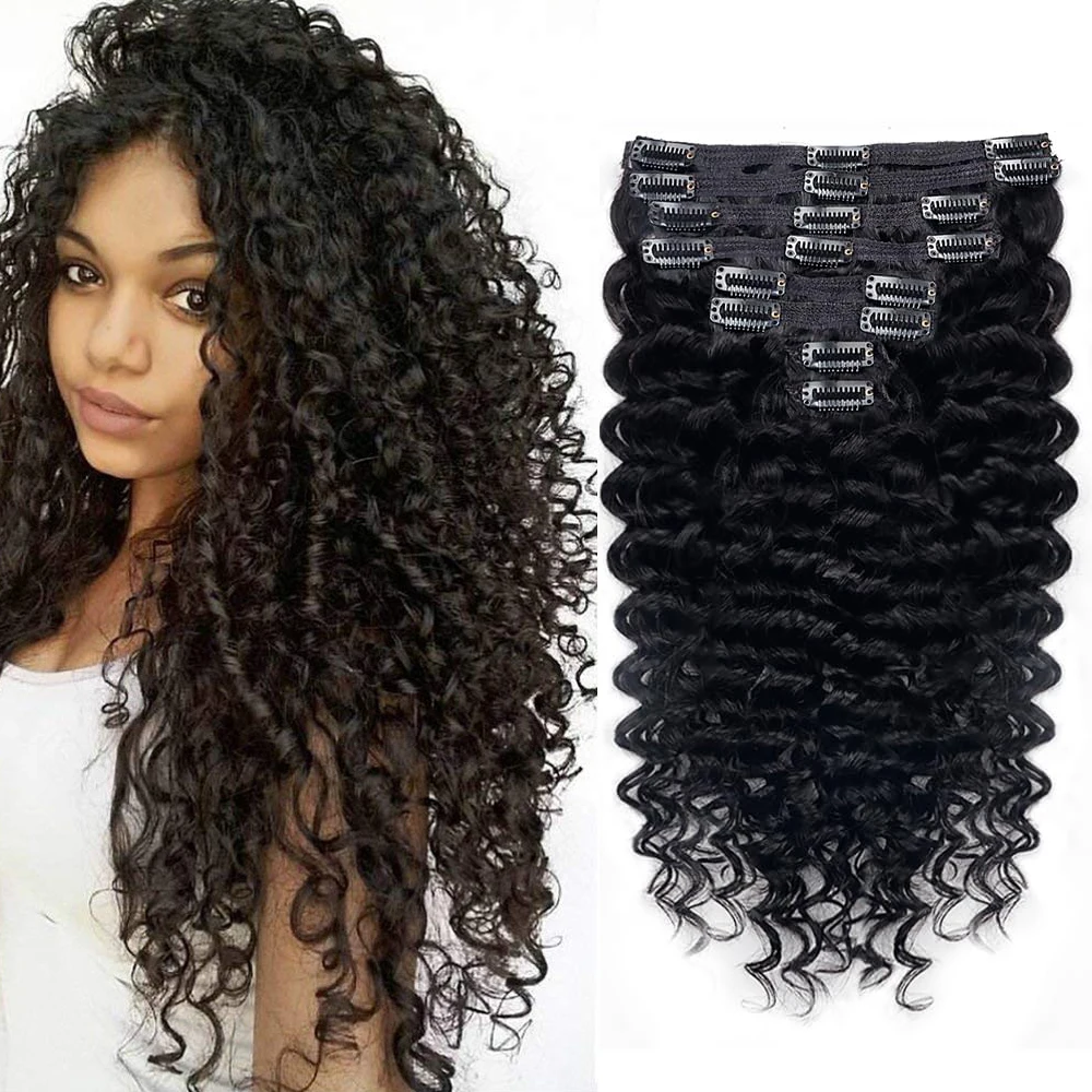 Deep Wave Clip in Haar verlängerungen Echthaar tief lockige Clip-Ins für schwarze Frauen 8 Stück brasilia nische Remy Echthaar verlängerungen