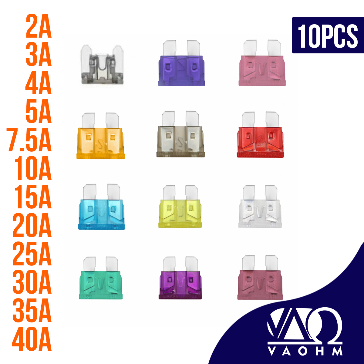 10PCS Auto Blade Typ Medium Auto Sicherungen 3A 5A 7,5A 10A 15A 20A 25A 30A 35A 40A