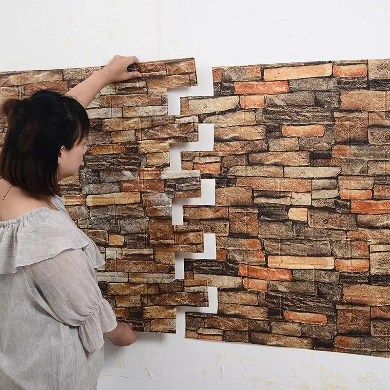 12Pcs 35ซม.X 30ซม.ห้องนั่งเล่นอิฐเลียนแบบกันน้ำ Self-กาววอลล์เปเปอร์3D สติ๊กเกอร์ติดผนัง