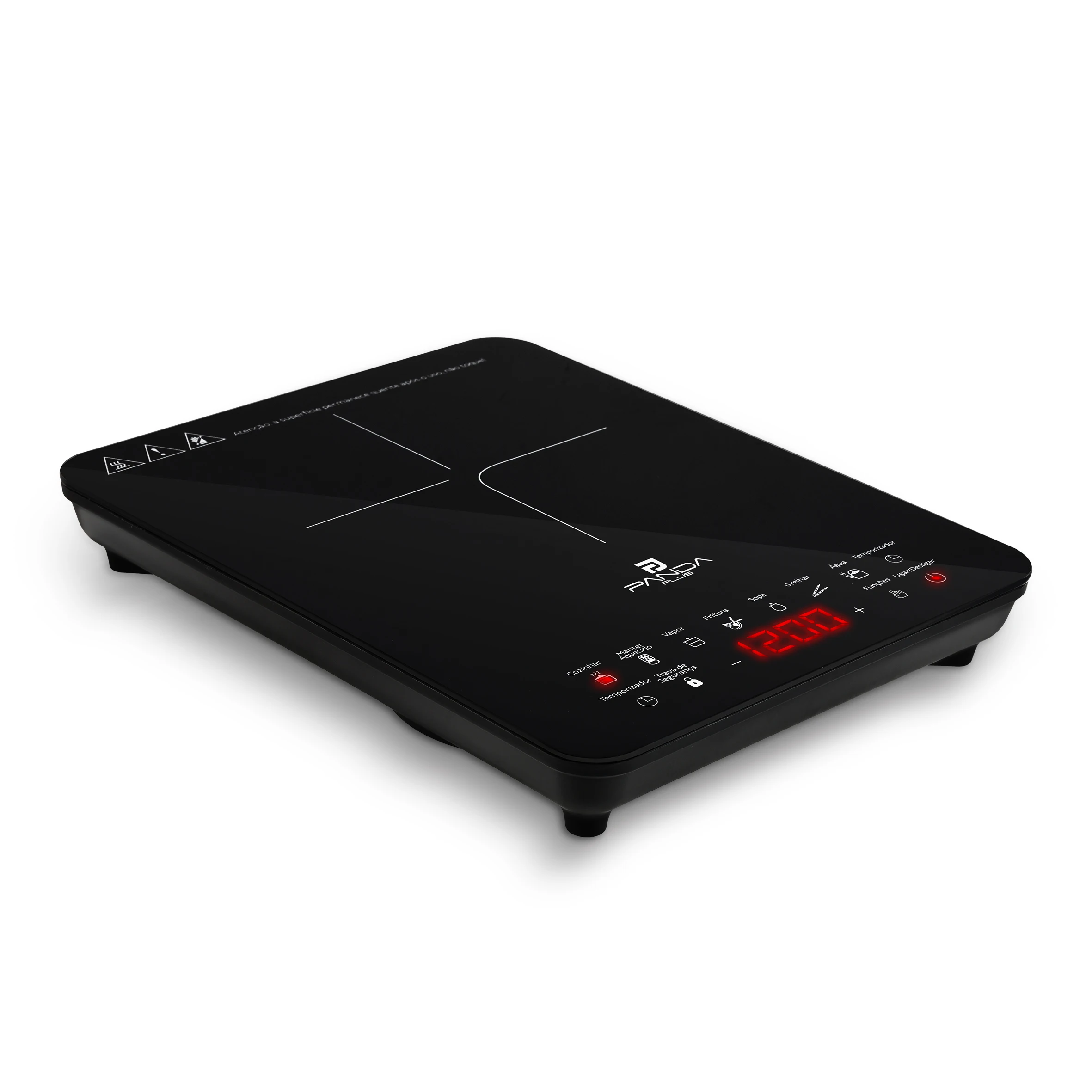 Cooktop Indução 1 Boca Portátil PandaPlus 2000W 220V Touch 8 Níveis Potência Temperatura Trava de Segurança Timer Vitrocerâmico
