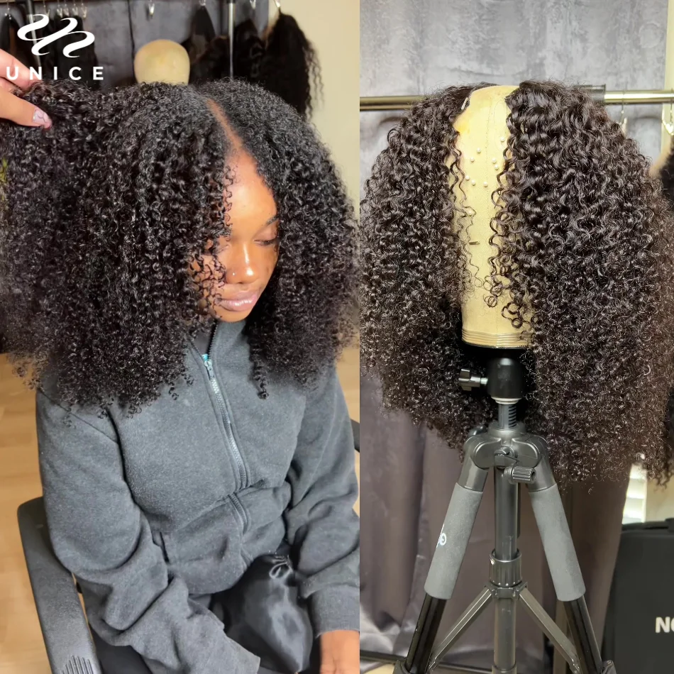 Unice cabelo kinky encaracolado v parte peruca 100% cabelo humano atualização u parte peruca sem deixar para fora easicontou v parte peruca com cordão elástico