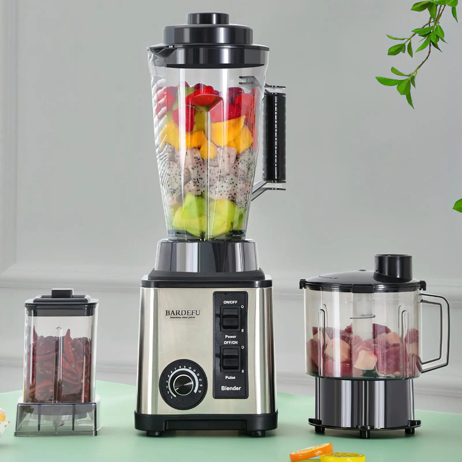 GECOFEER 3L 6-in-1-Mixer, Edelstahl, großes Fassungsvermögen, geschnittenes Gemüse und Schnitzel, Eisbrecher, Salatmühle, Fleischwolf, Entsafter