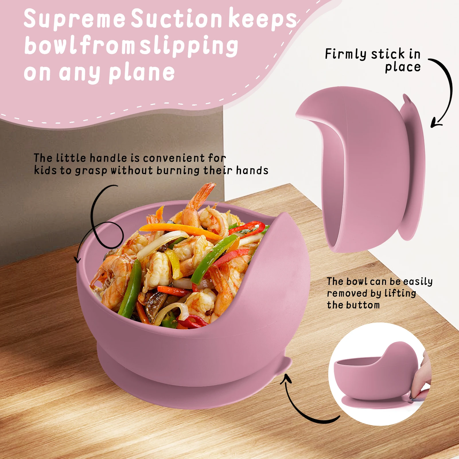Cuenco con ventosa de silicona, vajilla de alimentación para entrenamiento infantil y joven, cuencos para aprender a comer y cuencos de comida complementaria para bebé, 2 uds.