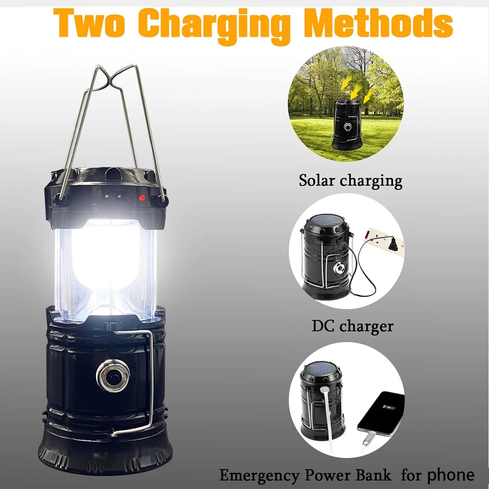 Linterna Solar LED plegable para acampar, recargable por USB, luces colgantes de emergencia para acampar al aire libre