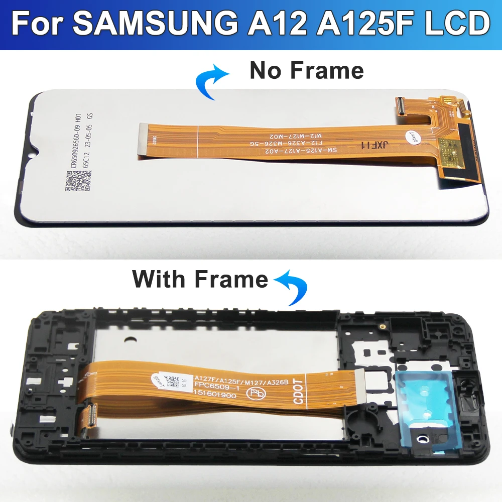 สำหรับซัมซุง A12แอลซีดี A125F แสดงผล SM-A125F ดิจิไทเซอร์หน้าจอสัมผัสสำหรับซัมซุงหน้าจอ A12พร้อมกรอบอะไหล่