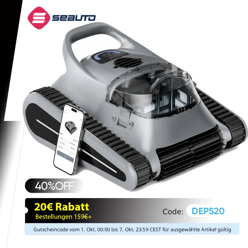 Seauto Robotic Pool Vacuum, 210 Mins Runtime, Wall-Climbing, Suitable for Walls and Floors of 2000 Square Feet