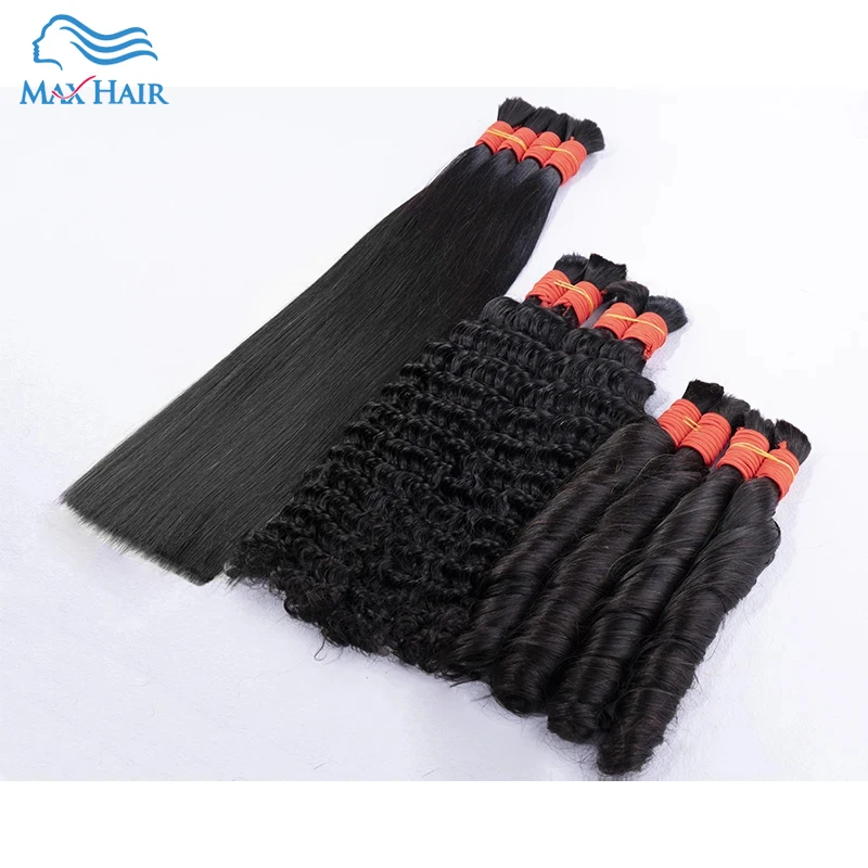 Maxhair-Human Hair Bulk, Cabelo reto para trança, Sem extensões de cabelo de trama, Cabelo humano virgem, Pacotes de cabelo para trança