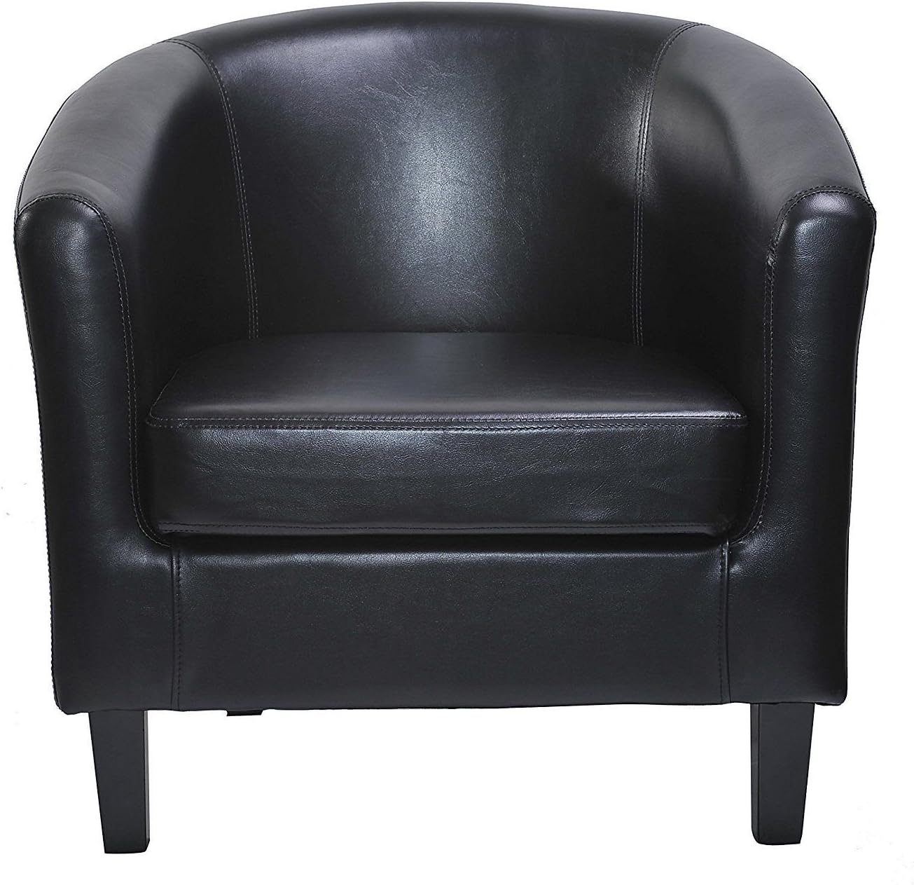mcc direct Relaxing Tub Chair, Black PU Leather Tub Chair Armchair, Club Chair Living Room, Bedroom Lounge Reception Upholstered