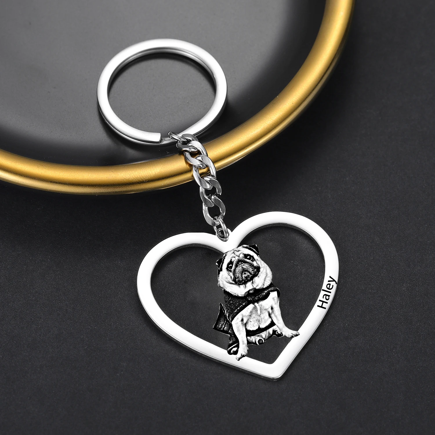 Dascusto Pet Photo Keychain สแตนเลสสุนัข Tag Key Chain สำหรับ Memorial ที่ดีที่สุดของขวัญสัตว์เลี้ยงสัตว์ Keyring