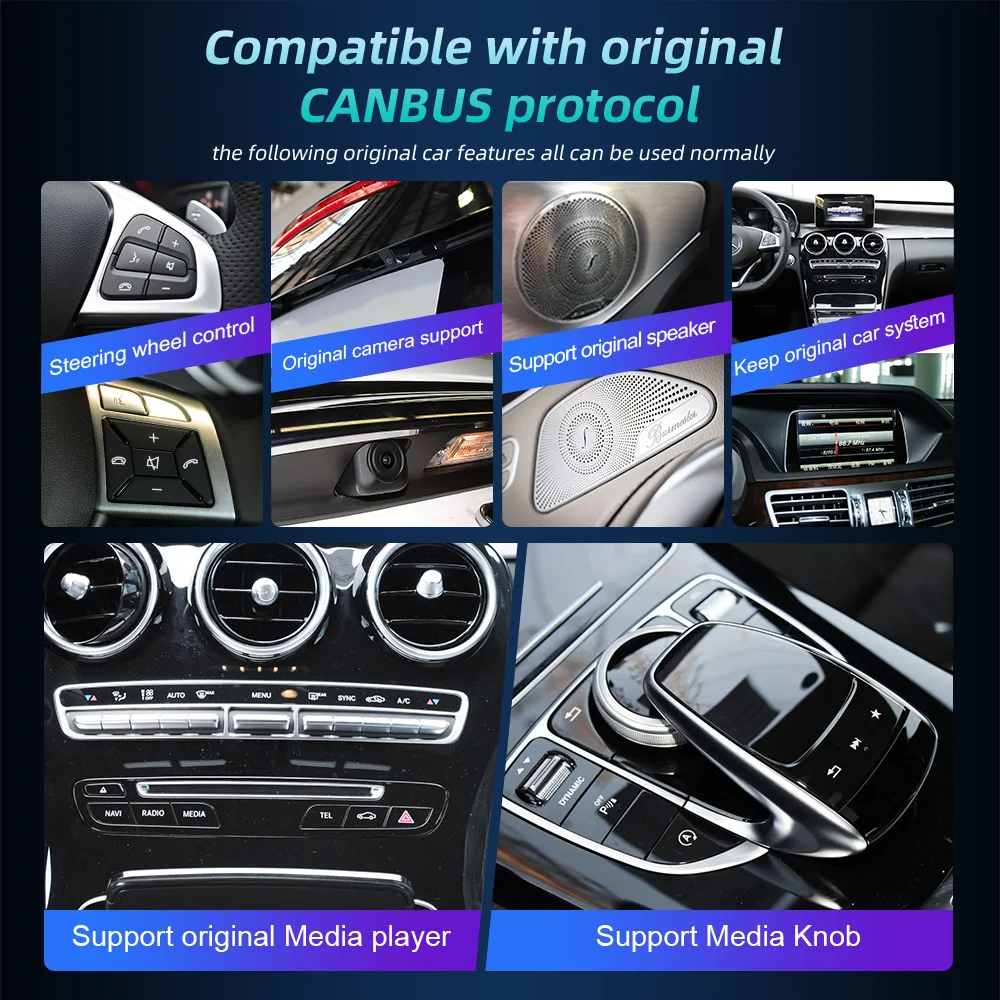 Android 14 inalámbrico Auto CarPlay para Mercedes Benz Clase C W205 2014-2018 navegación Multimedia para coche GPS SWC DSP 4G WiFi