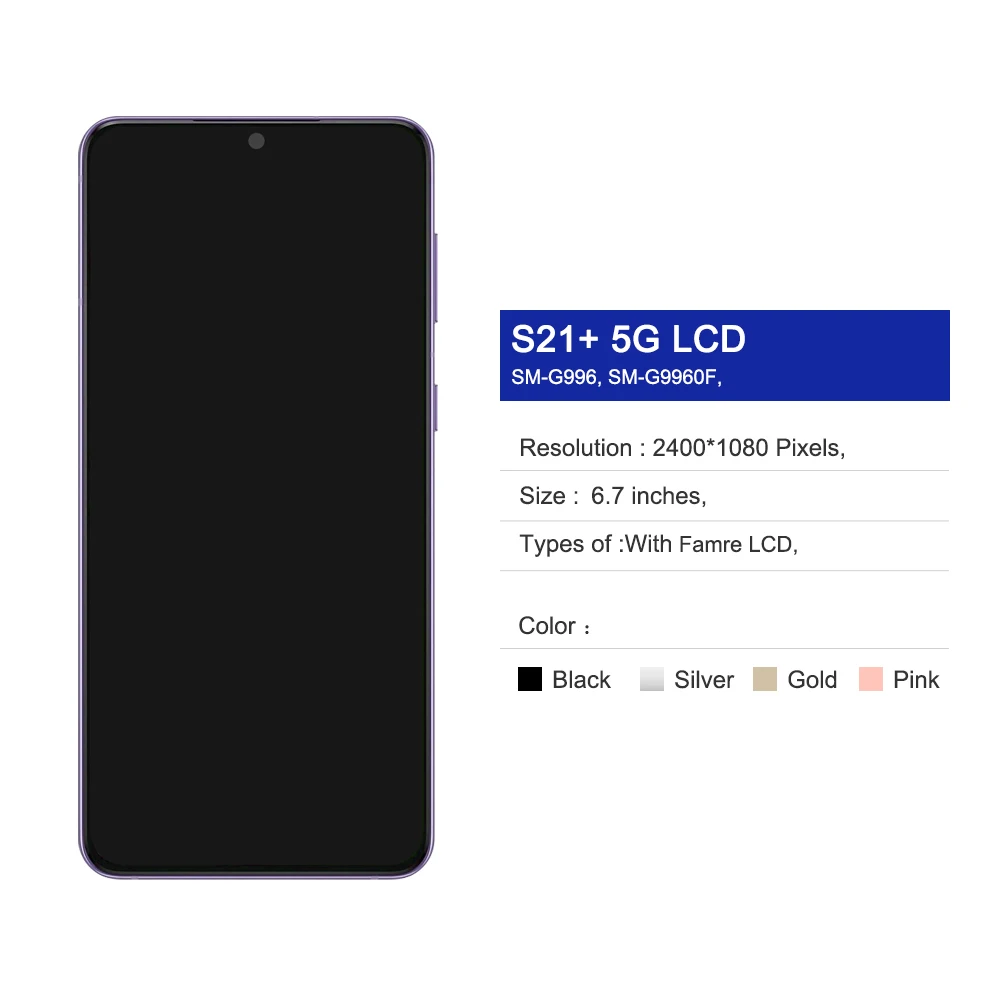 Tela super amoled de 6.7 polegadas s21 plus para samsung galaxy s21p 5g display lcd g996b g996b/ds substituição de tela de toque digital + moldura