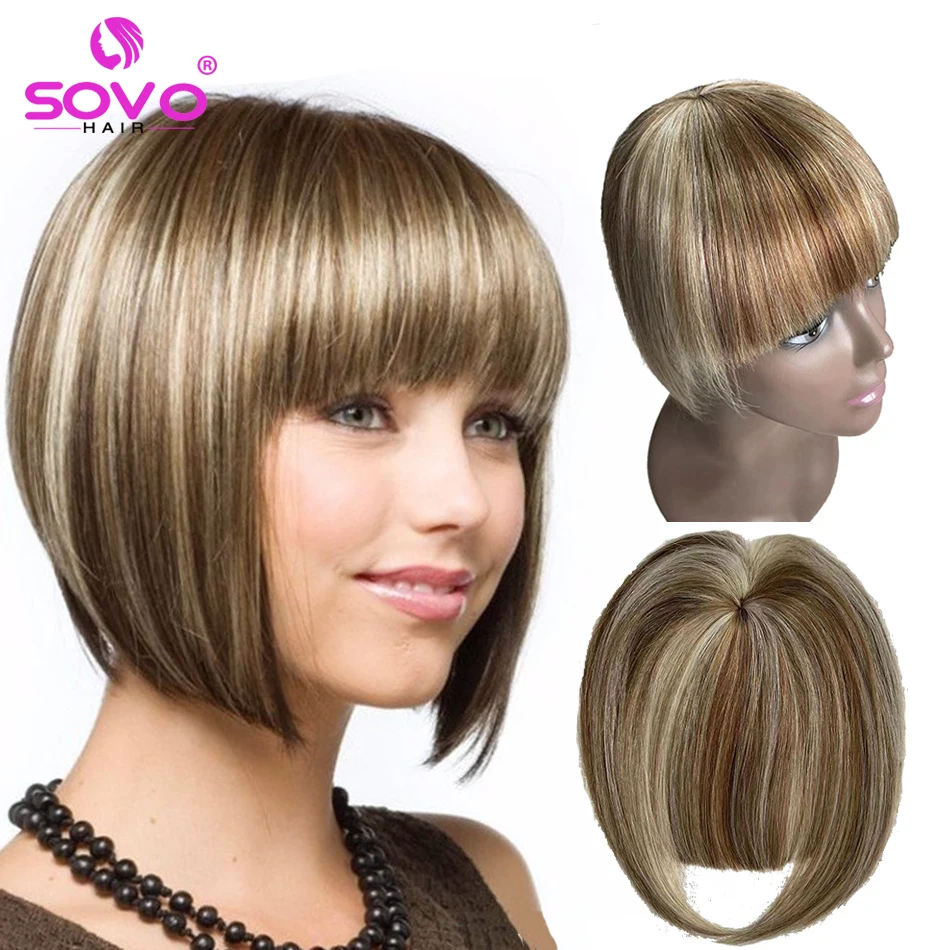 เส้นผมมนุษย์ Bangs คลิปตัด Fringe OverHead Wispy Air บางสีดำสีน้ำตาลสีบลอนด์2คลิปผม Topper Extensions 8.5x7.5cm