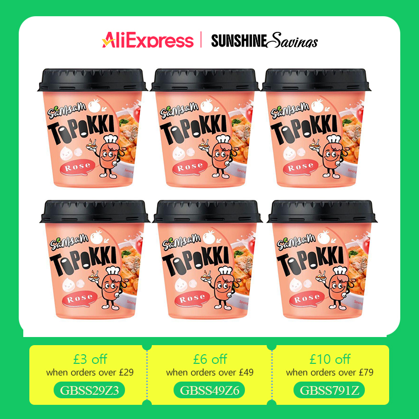 Samsam,Korean Toppokki Rose Rice Cake Korean Street Snack Instant Food tteokbokki（Pack of 6 cup）