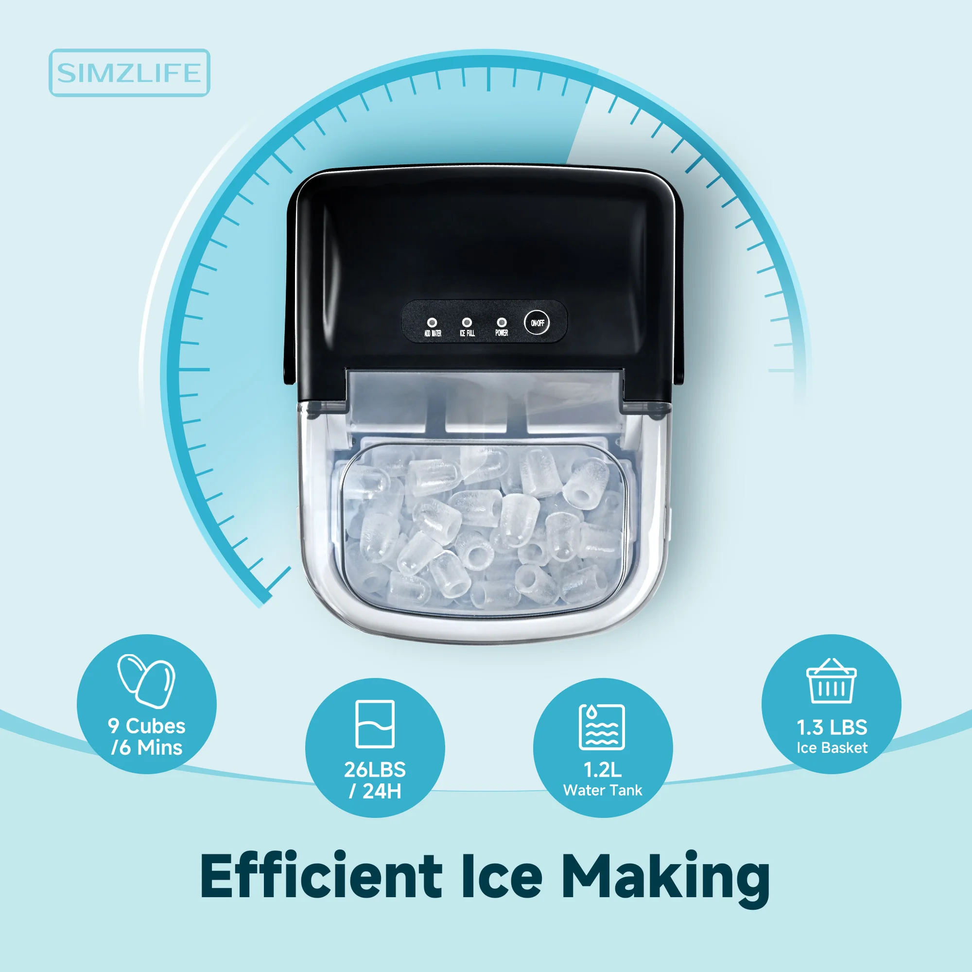 SIMZLIFE Desktop Ice Maker, Self-Cleaning, Portable Ice Maker with Ice Scoop,Ice Making Machine,Bullet Ice,For Home/Kitchen/RV