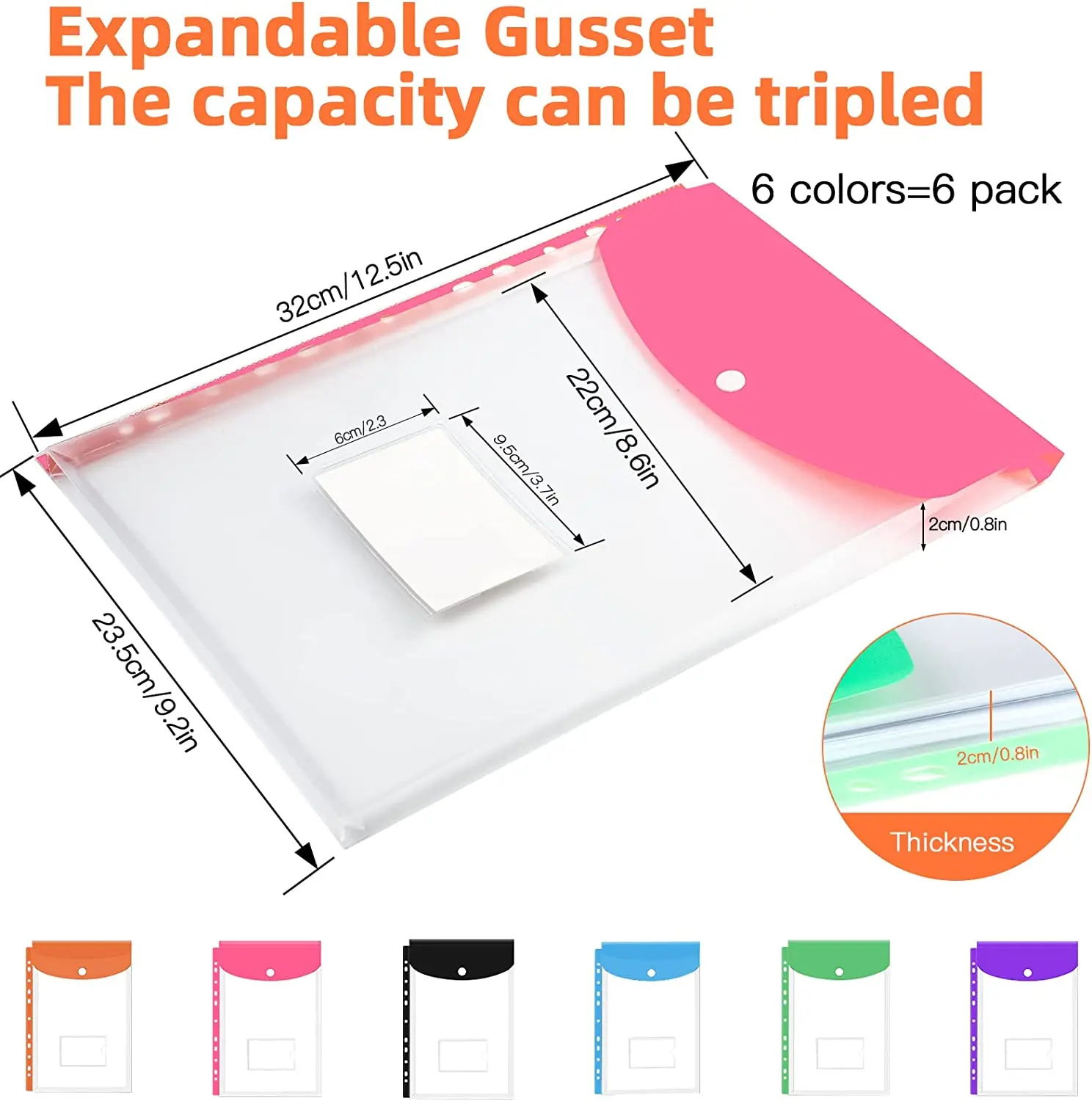 A4 Clear Plastic Punched Pockets with Button Closure for Home Office and School Files 11 Hole Binder Envelopes Folders Organizer