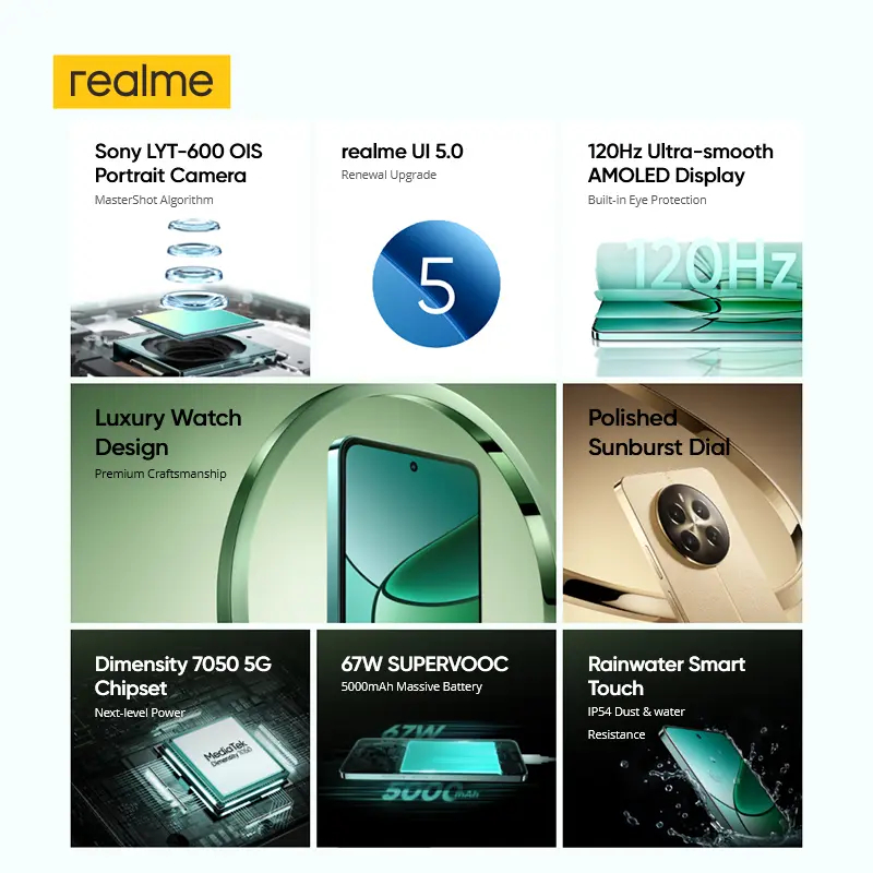 Versão global realme 12+ 5G 120Hz Ultra Smooth OLED Display 67W SUPERVOOC Charge MTK Dimensity 7050 5G OIS Camera realme 12 Plus 5G