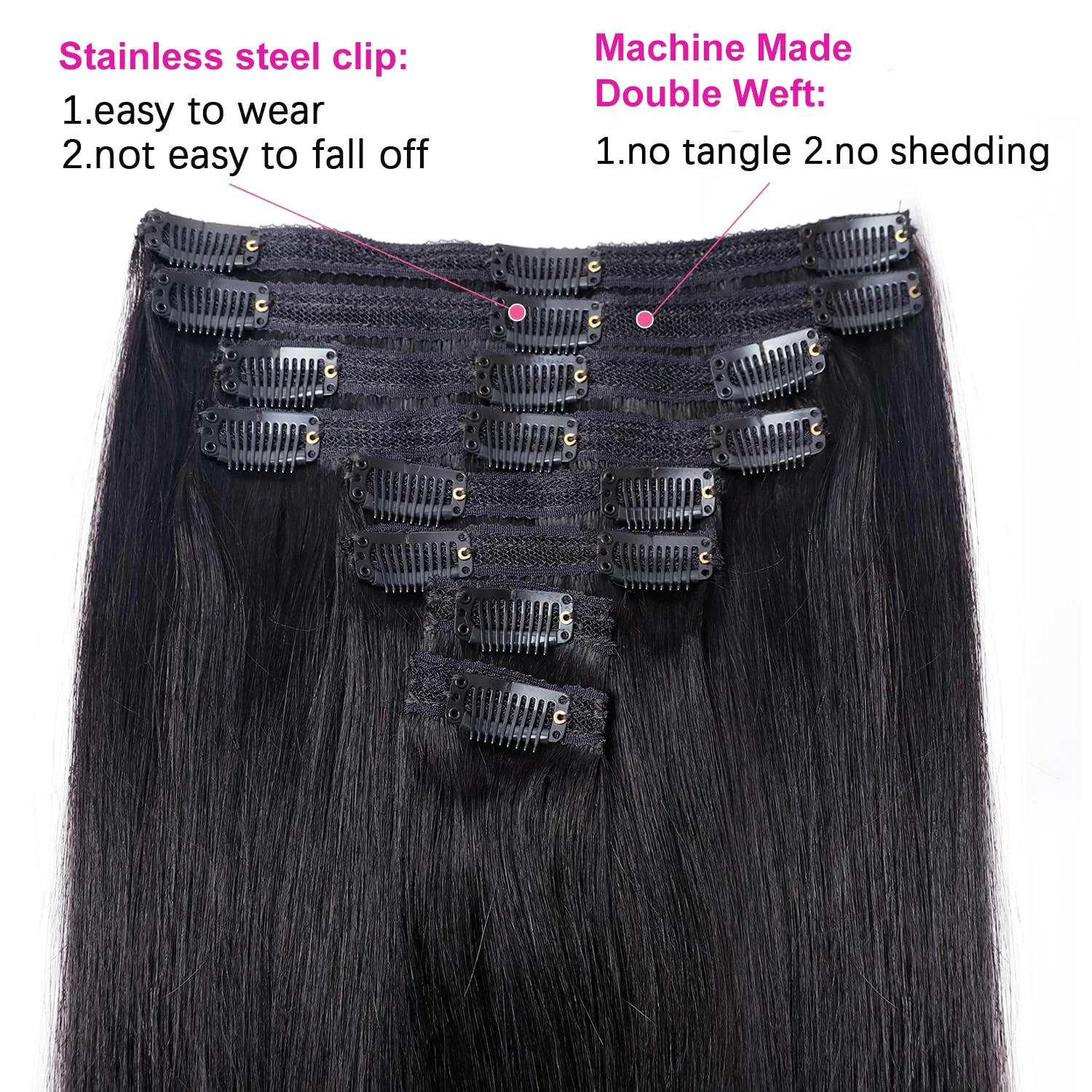 人間のクリップでヘアエクステンション 120 グラム 8 ピース/セットロングストレートヘアエクステンション 18 クリップナチュラルブラック厚いヘアピース女の子のための女性