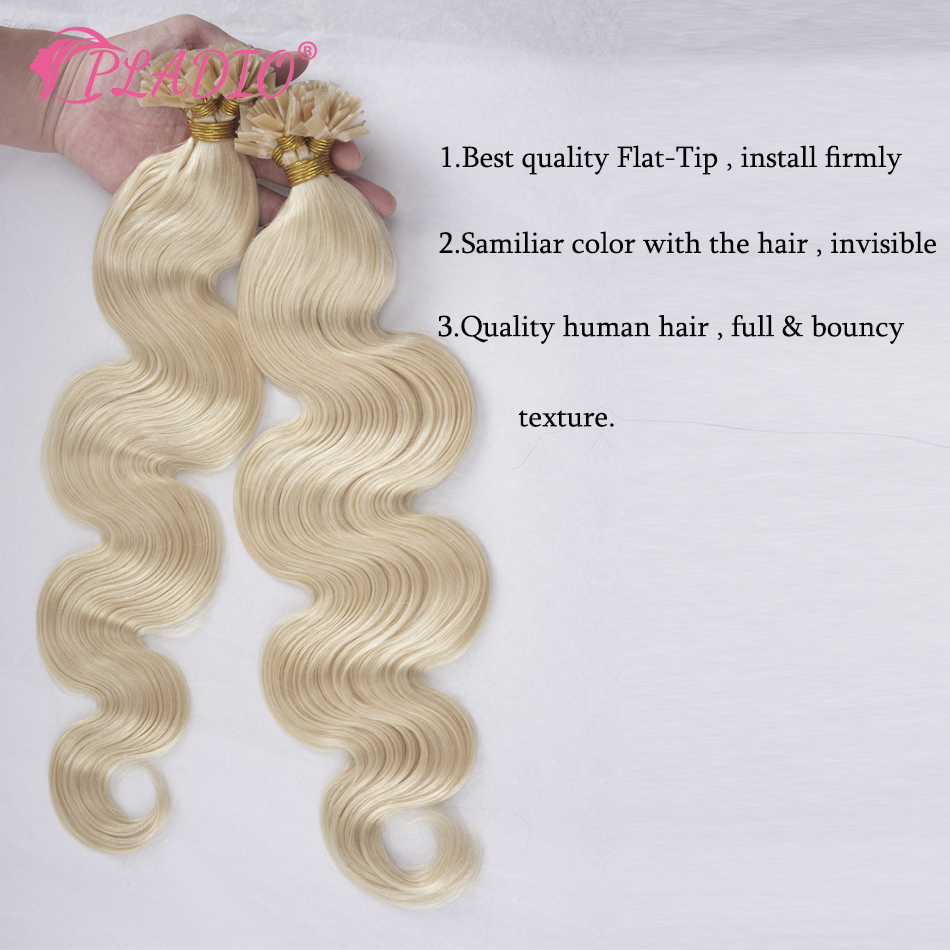 PLADIO Body Wave ปลายแบนต่อผมมนุษย์จริง 100% 12-26 นิ้ว Pre Bonded Keratin Hair Extensions สําหรับ Salon Supply