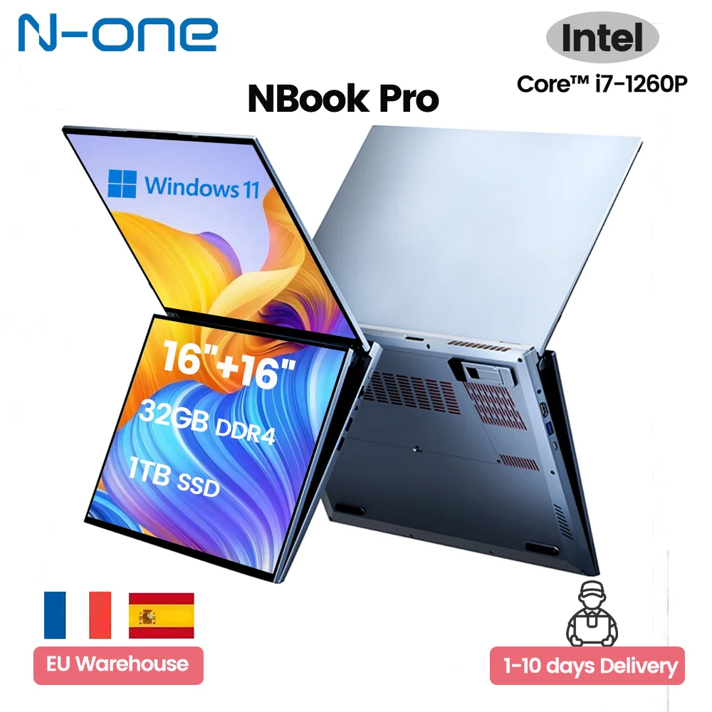 N-one NBook Pro 16"+16" Laptop z podwójnym ekranem 32 GB DDR4 1 TB SSD Windows 11 Pro Notebook Intel ®   Jadro ™   i7-1260P WiFi5 BT5.0