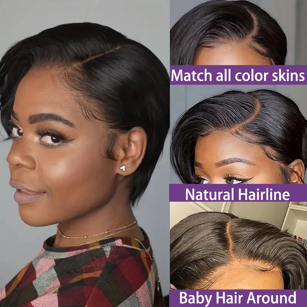 ブラジルのナチュラルヘアウィッグ,フロントレース,レミー,透明,ボブ,13x4