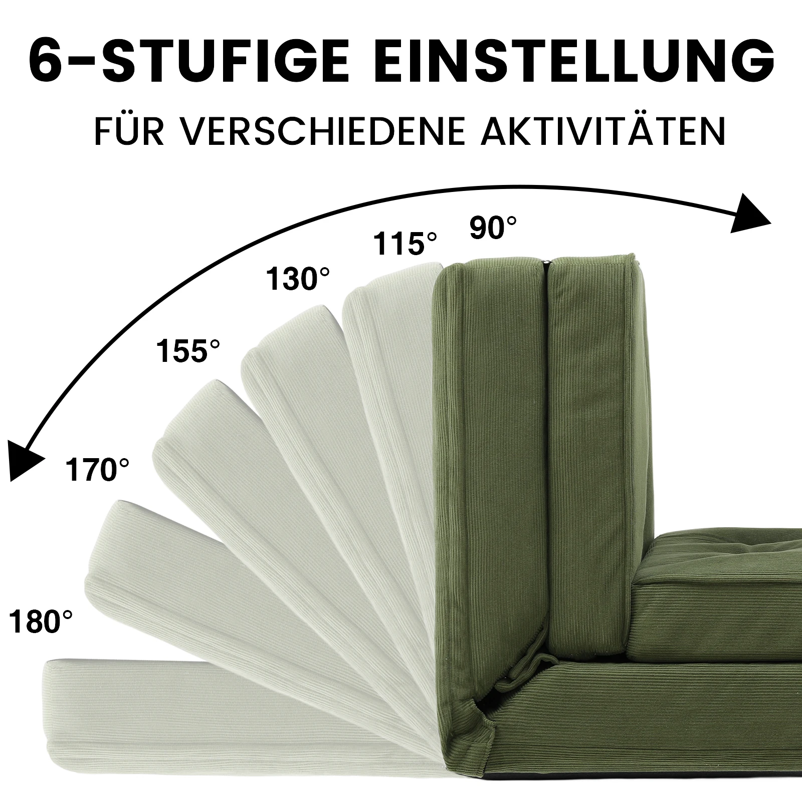 COMHOMA Sofa Couch Schlafcouch Klein Bed 2er Mini Bettsofa 6-Stufig Verstellbare Rückenlehne, Wohnzimmer, Schlafzimmer