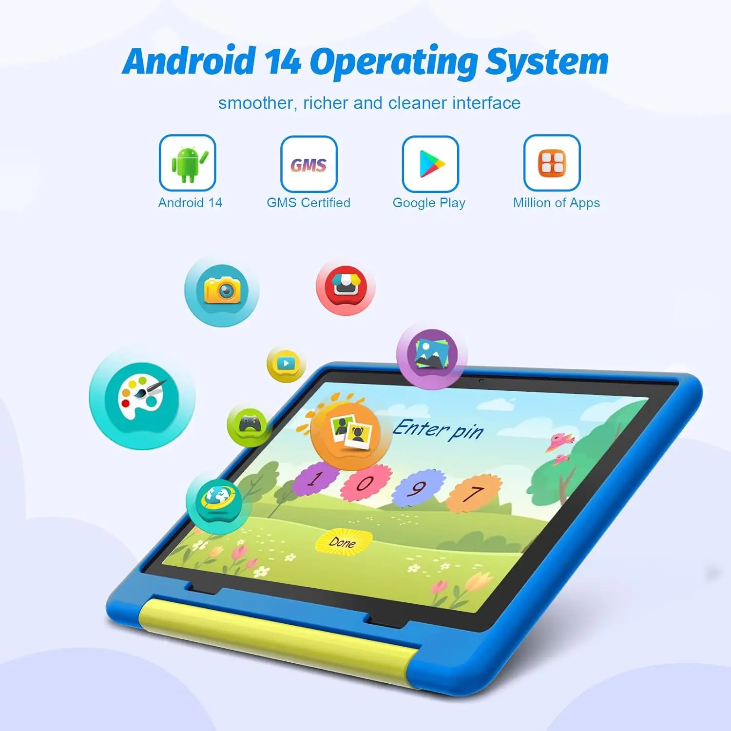 KT1016 Tableta Android 14 para niños 10 pulgadas Octa-Core 8 GB RAM 64 GB Almacenamiento 1 TB Control parental expandible Preinstalado KIDOZ