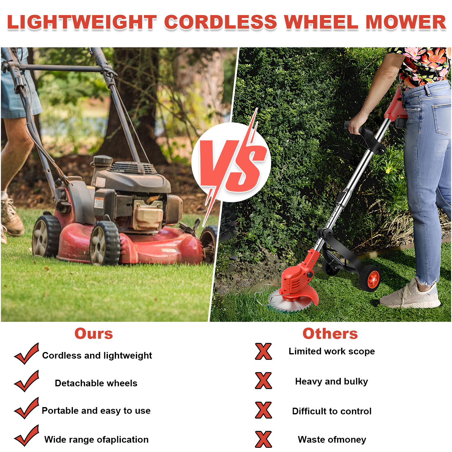 24V 2000mAh Rasenmäher Akku-Mäher / Dual Power / mit Klappe + Halterrad, Mäher Power Bürstenloser elektrischer Rasenmäher