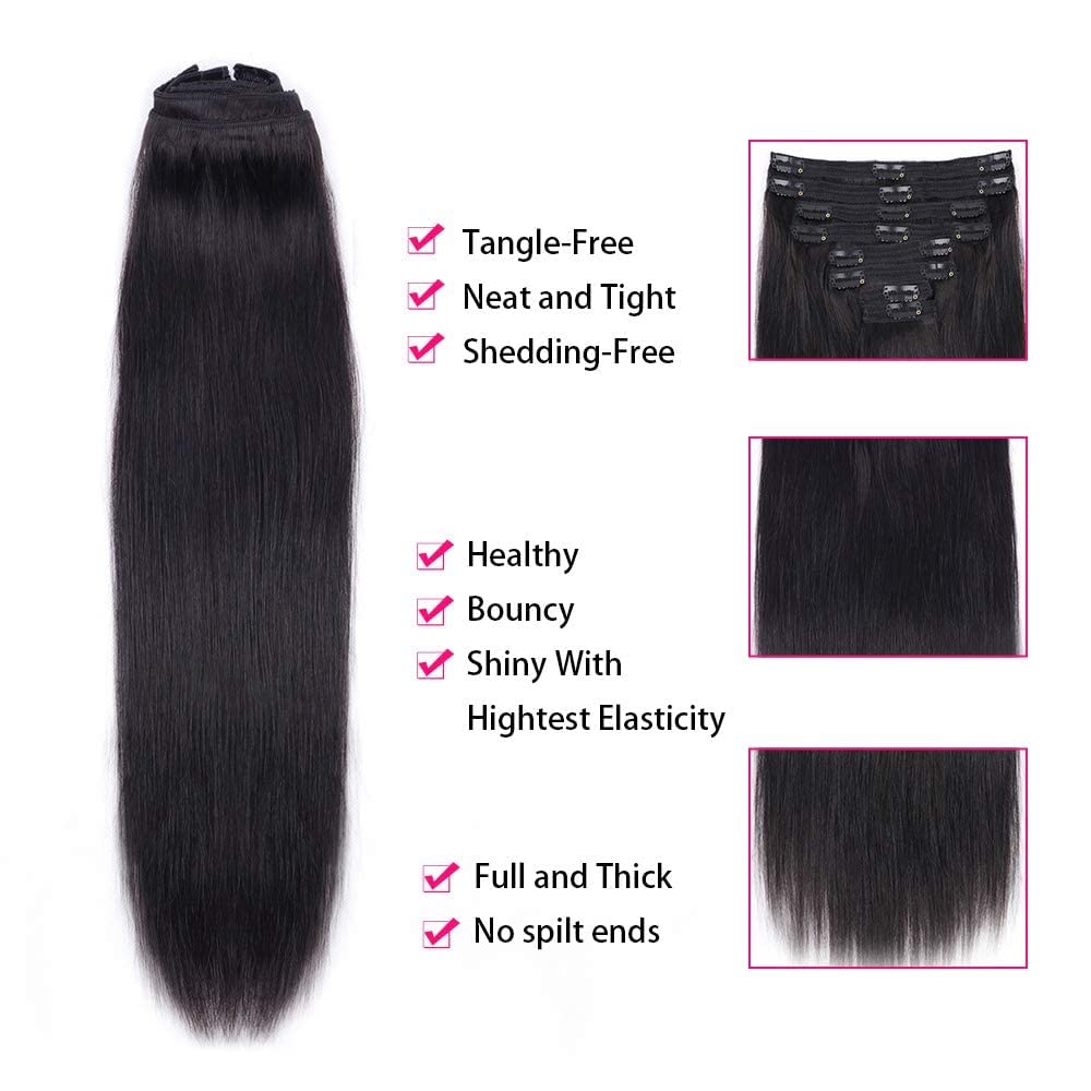 Clip droit dans les Extensions de cheveux vrais cheveux humains 8 pièces Remy pince à cheveux humains naturel doux cheveux humains 120g # 1B Noir Naturel