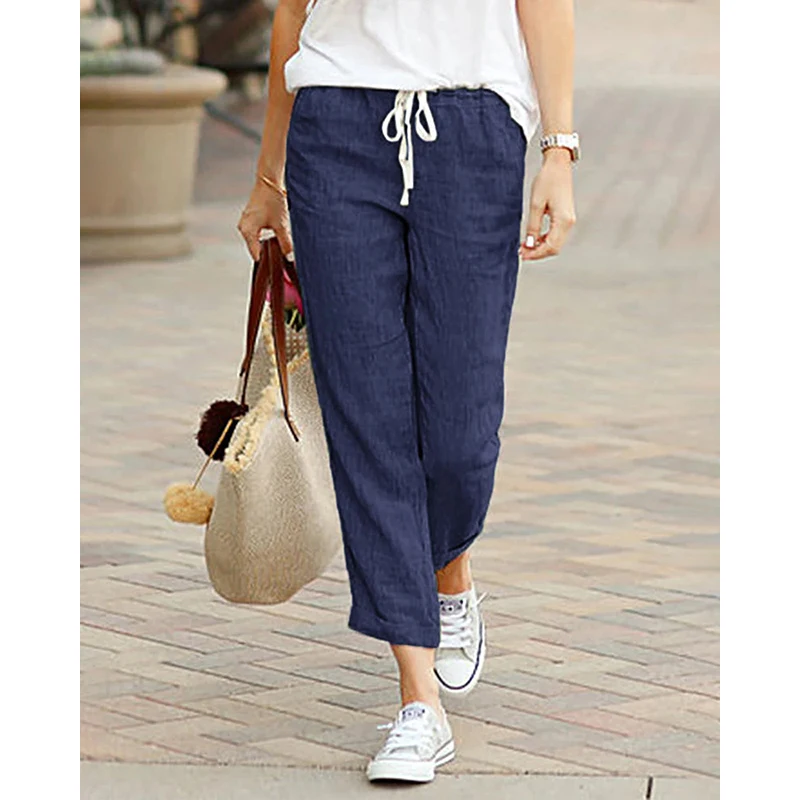 Pantalones de algodón de otoño para mujer Y2K, pantalones informales con cintura elástica y cordón negro, parte inferior elegante holgada a la moda para mujer