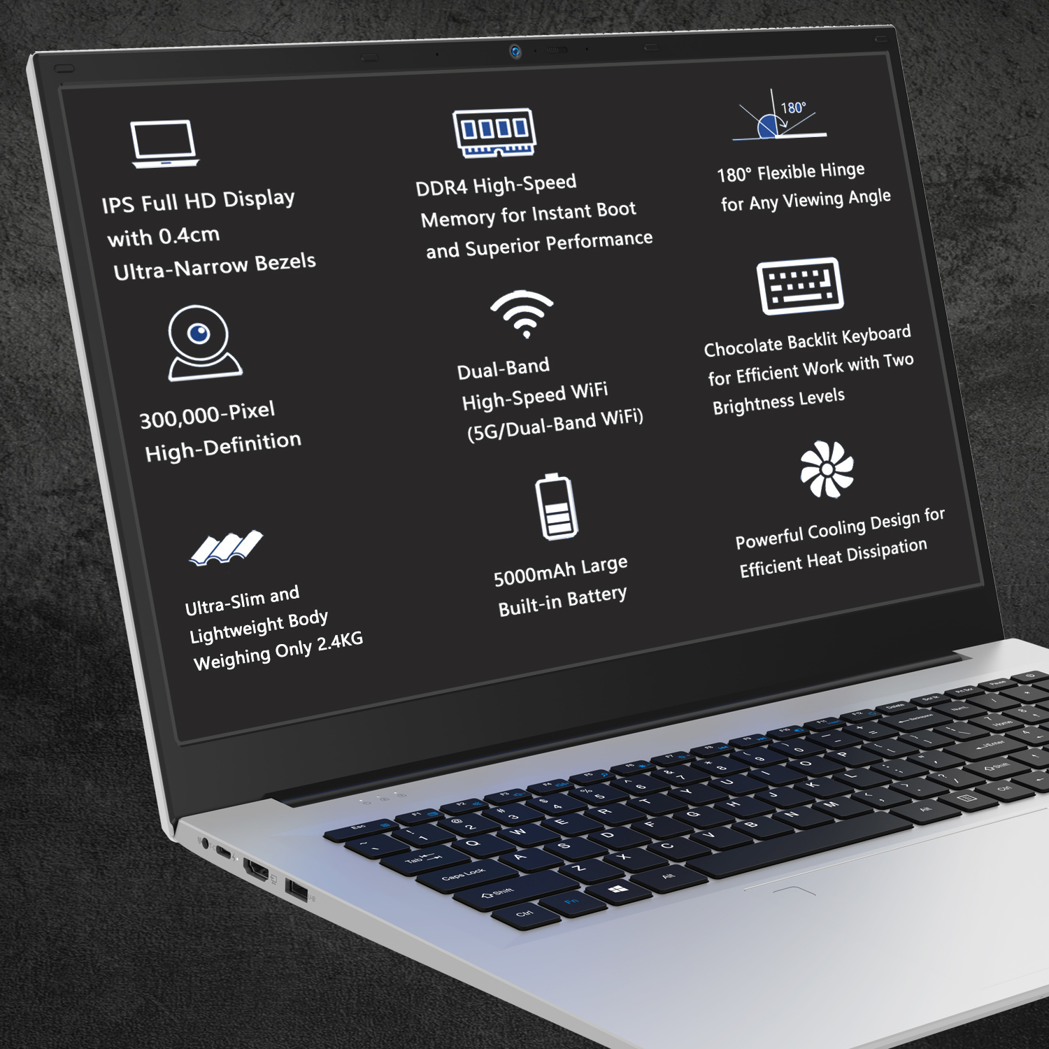 2025 nouveau 18.5 "ordinateur Portable 16GB RAM 512GB SSD Intel N150 Portable ordinateur Portable léger rétro-éclairé clavier empreinte digitale Windows 11