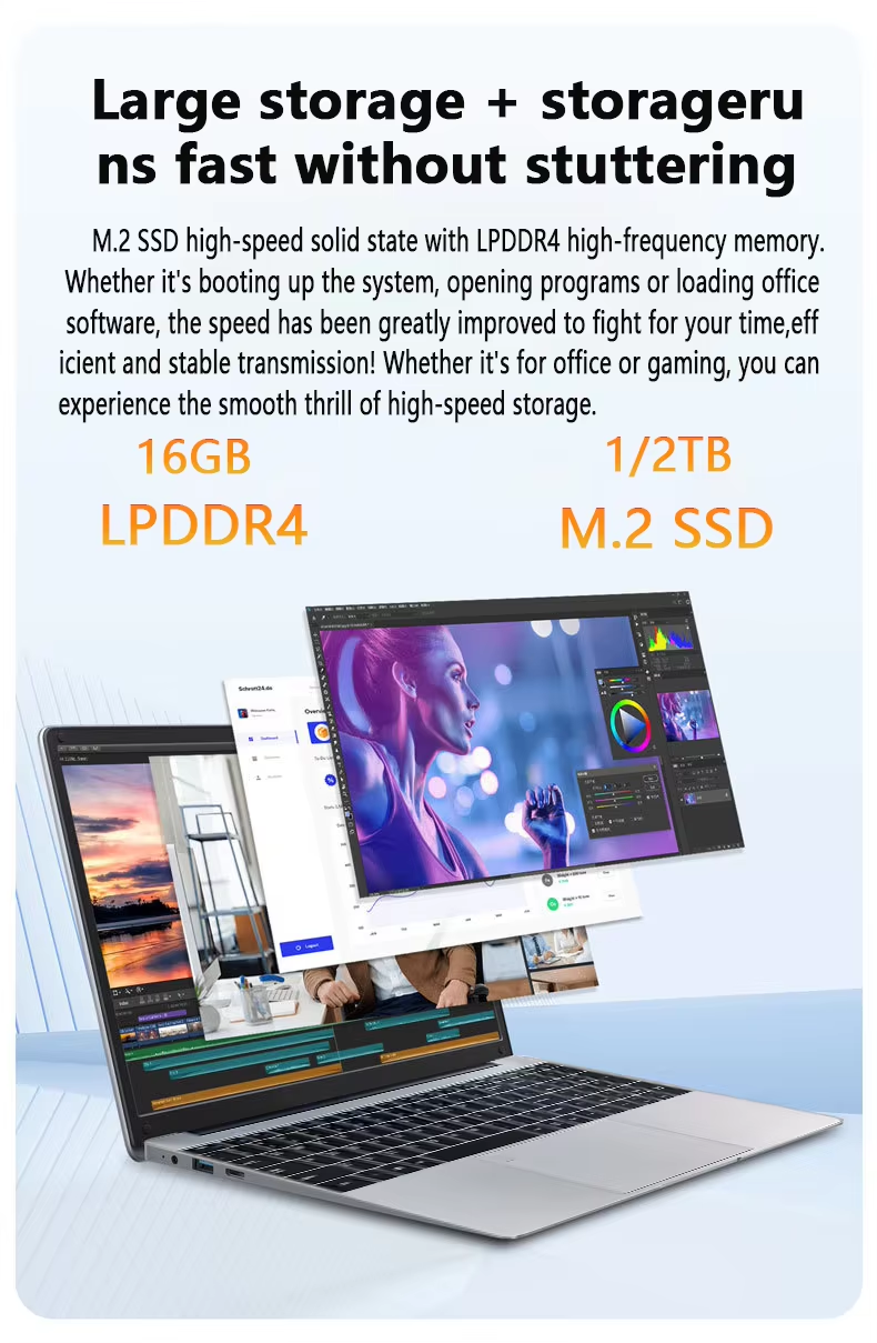 Ordinateur portable Windows 11, Intel Celeron N4000, 16 Go de RAM, SSD 1 To, 2 To, déverrouillage par empreinte digitale, ordinateur portable d'étude d'affaires portable, 15.6 en effet