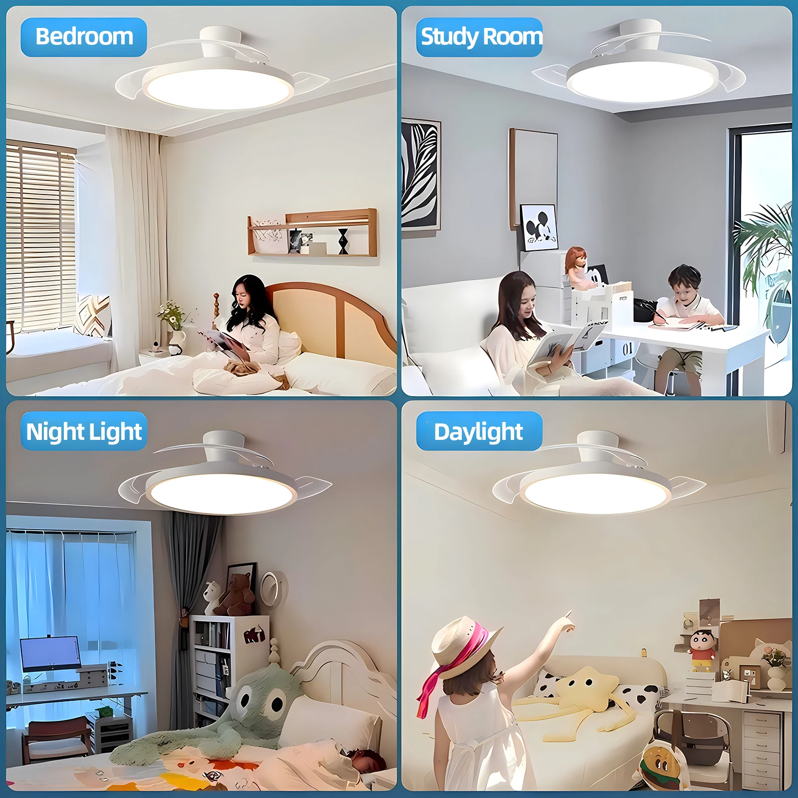 IRALAN Modern Invisible Ceiling Fan with LED Light DC motor Large Air Volume Remote Control for Bedroom Dining room