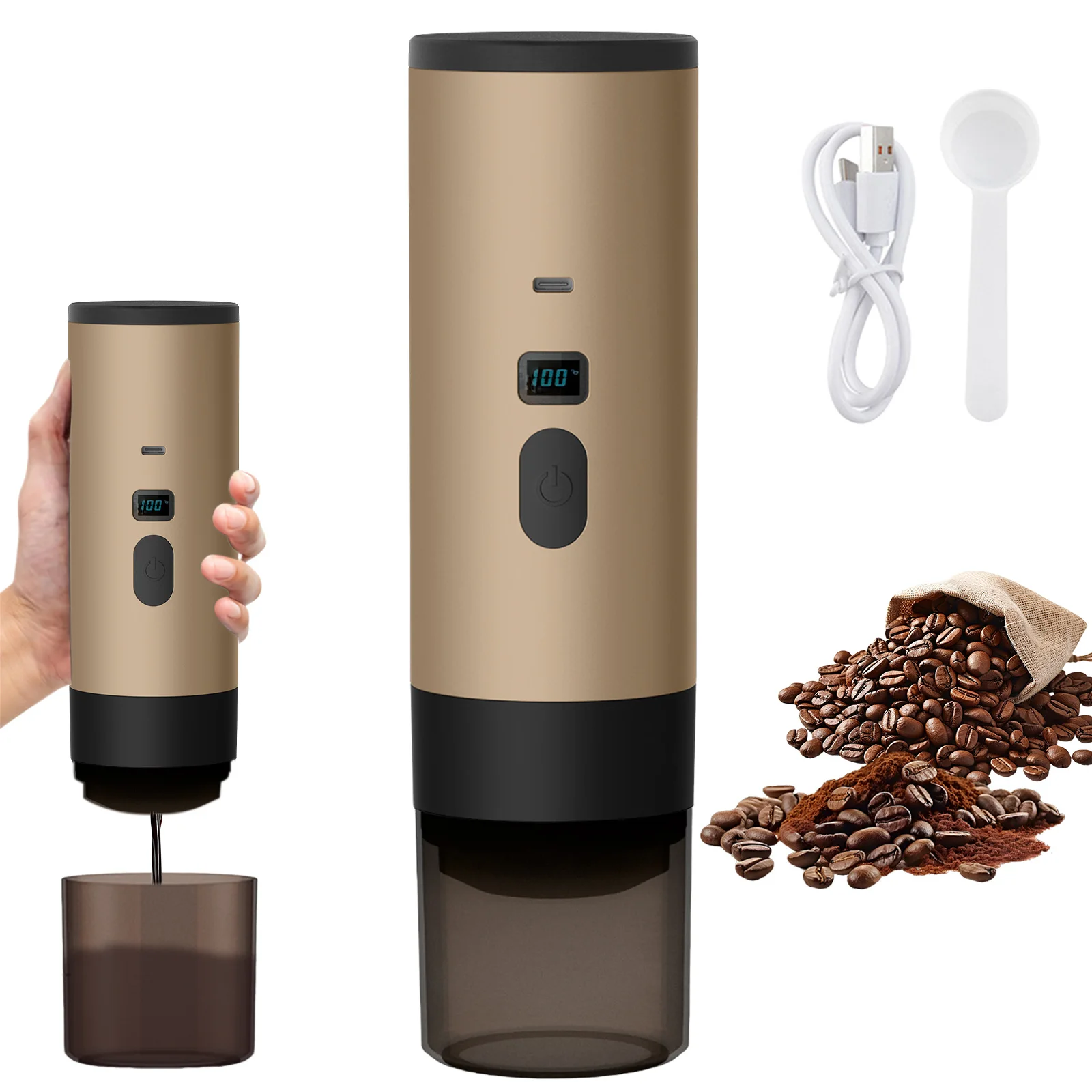 Tragbare elektrische Kapsel-Kaffeemaschine, Espressotopf, kabellose Heizpumpe, Presse, Kaffeemaschine für Reisen und Auto, 3-in-1-Kaffeekanne